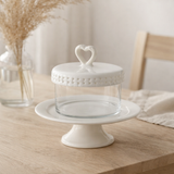 J-Line Plate Cake Under Glass - Plateau de gâteau - Céramique - Blanc - Small en situation
