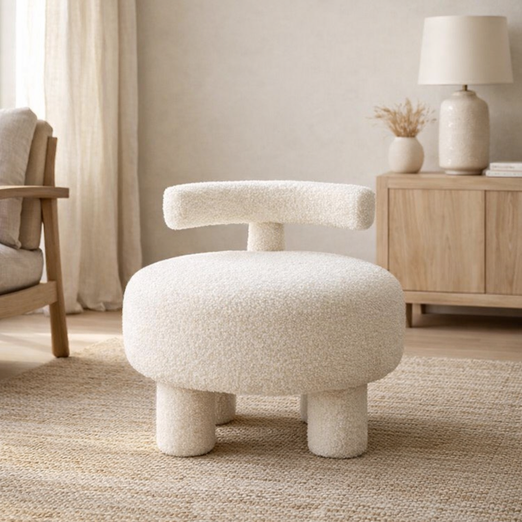 Tabouret J-Line Rond Avec Dossier Bouclé - velours - blanc en situation