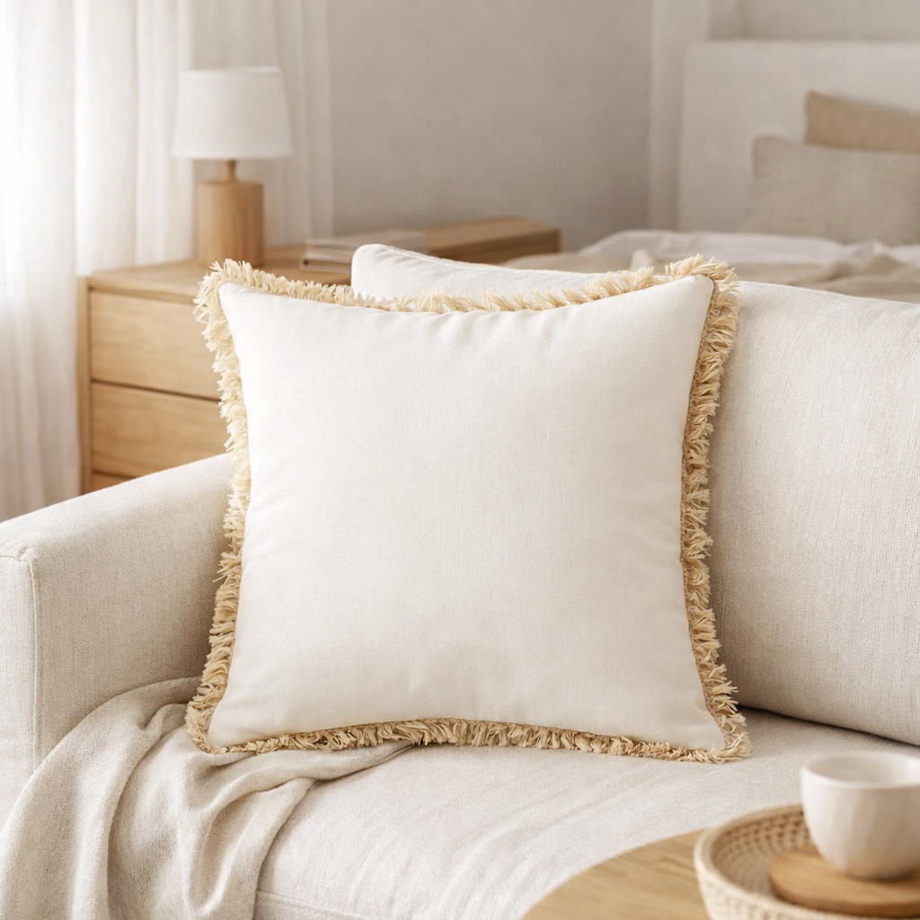 J-Line coussin Amour - textile - blanc/or en situation