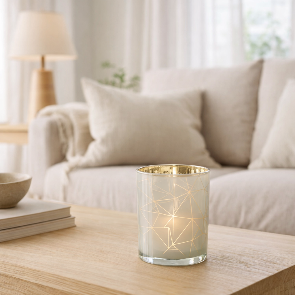 Lanterne J-Line Milano - verre - blanc/or - moyen en situation