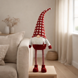 J-Line Gnome Chapeau à Carreaux Debout Wobble Textile Rouge/Blanc en situation