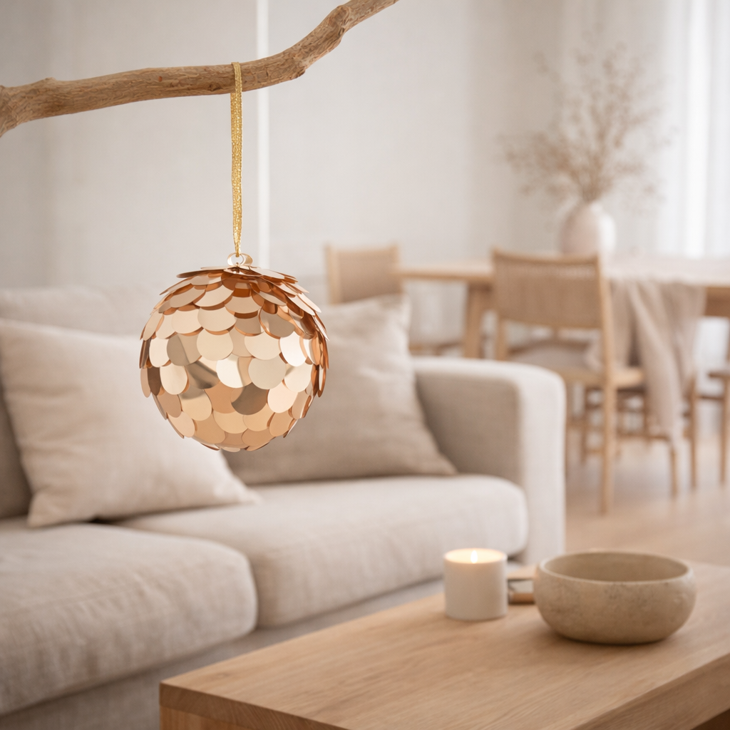 Suspension J-Line Boule Paillettes - plastique - champagne en situation