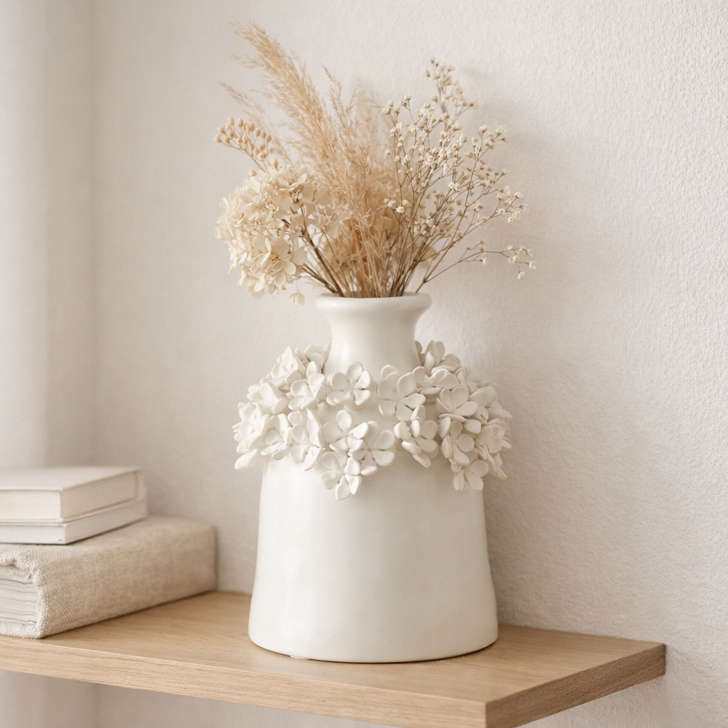 J -line Vase Yucca Flower - Céramique - Blanc - Moyen - Ø 17 cm en situation