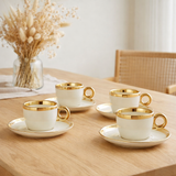 J-Line Coffret 4 Tasses + Soucoupe Céramique Blanc/Or en situation