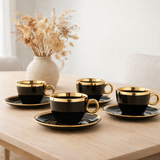 J-Line Coffret 4 Tasses + Soucoupe Céramique Noir/Or en situation