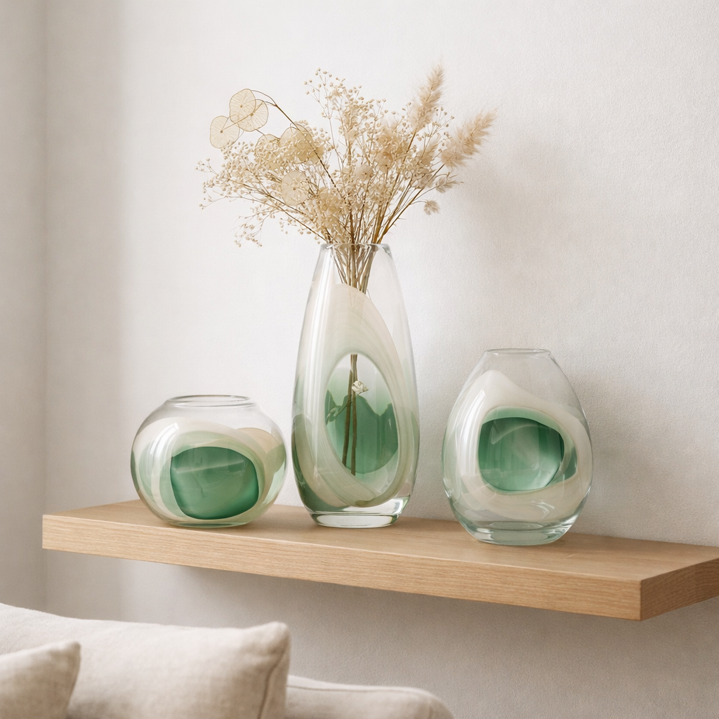 J-line Vase Livy - Verre - vert / blanc / transparent - grand - 37 cm de haut en situation