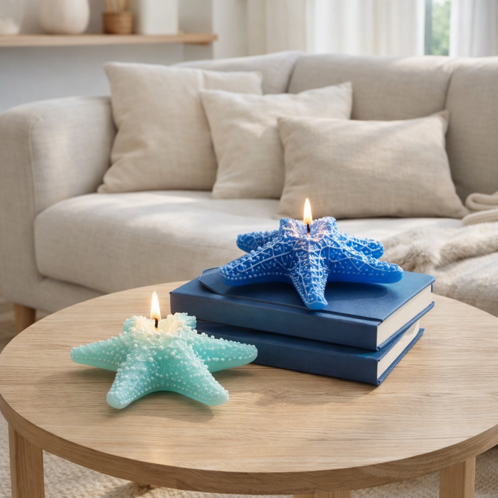J-Line Candle Starfish Wax Azure Small - 2 heures en situation