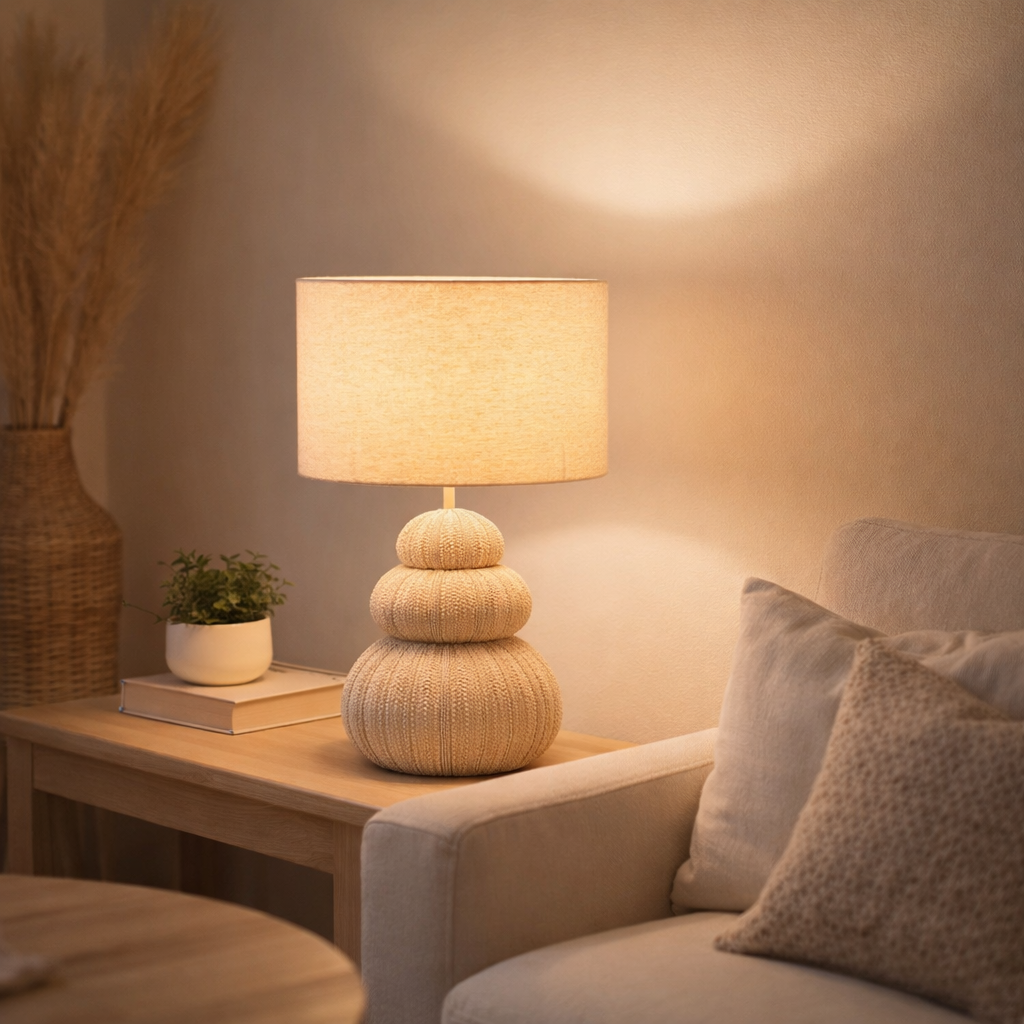 Lampe J-Line Oursin - polyersine - beige en situation