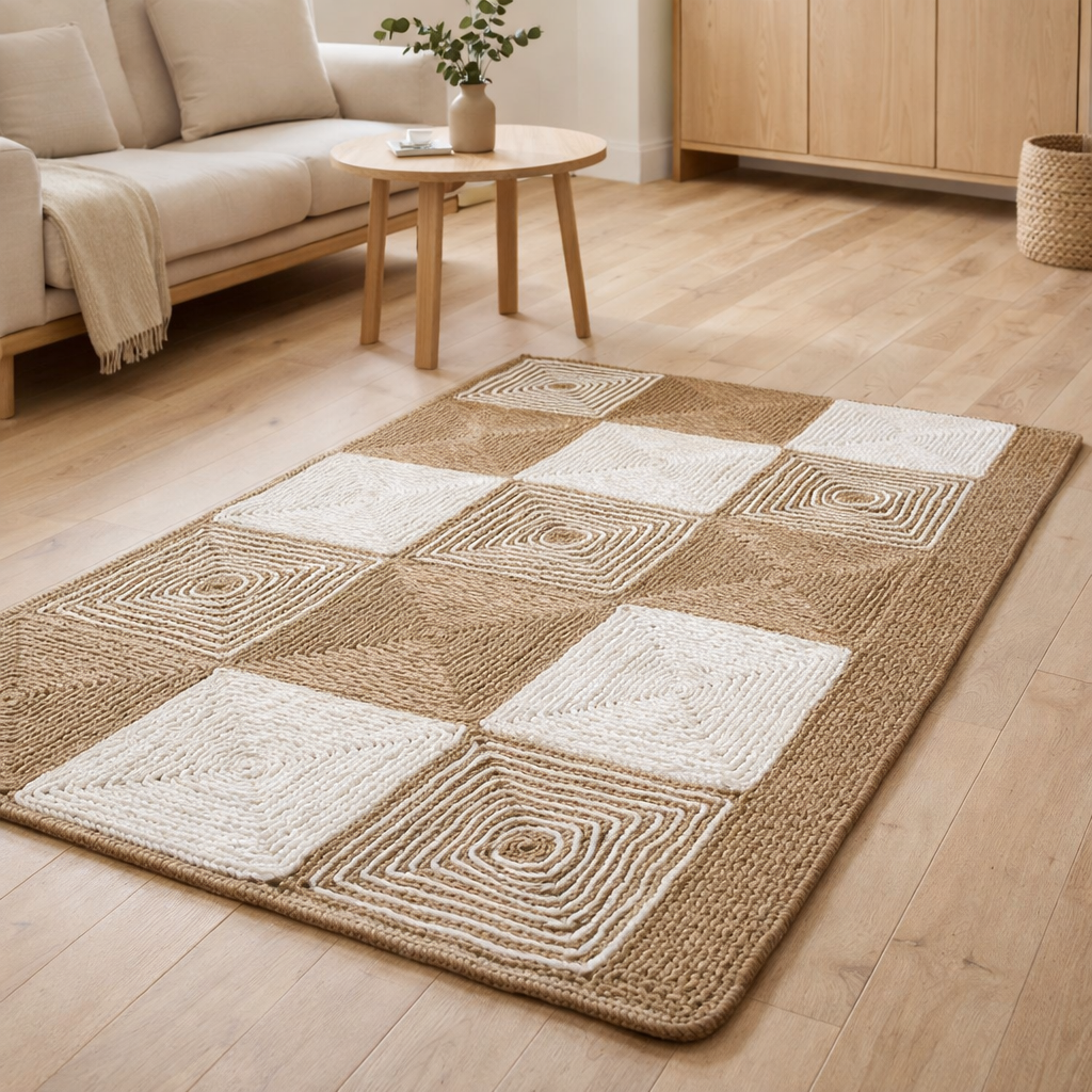 Tapis J-line Squares Tissé - plastique - blanc/naturel en situation