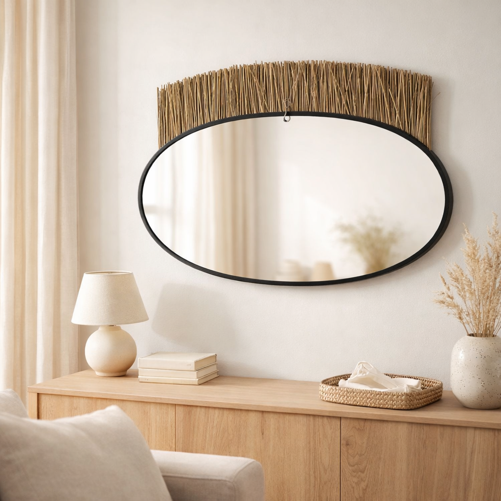 Miroir J-Line Oval Motif 2 couches - verre - naturel/noir en situation