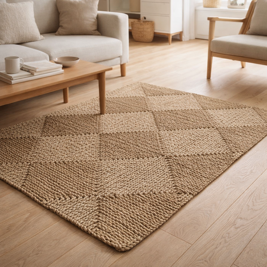Tapis J-Line Squares Corde Tissée - polyester - naturel en situation