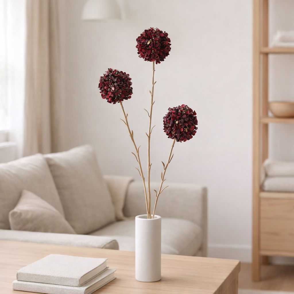 J-Line décoration Branche 3 Fleurs - plastique - rouge/or - L en situation