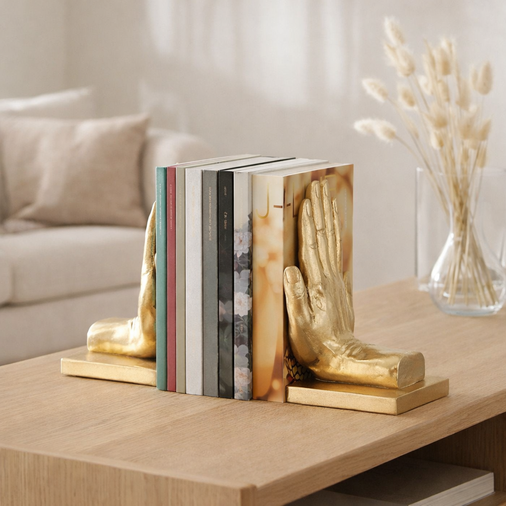 J -Line Bookend Hands - Polyresin - Gold - 2 pièces en situation