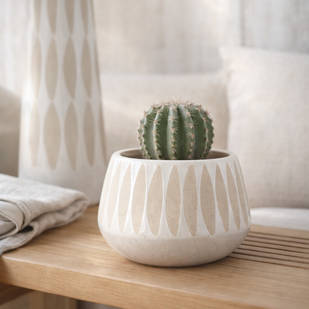 J -line Flowerpot Kai - Céramique - Beige / White - Small - Ø 16 cm en situation