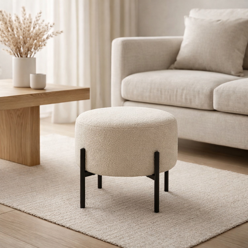 Tabouret J-Line Bouclé - bois - blanc/noir en situation