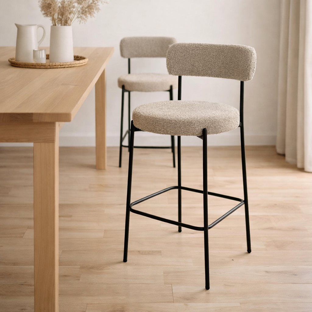 J -Liline Bar Chair Bouclé - Plimplex / Polyester - Gray / Black en situation