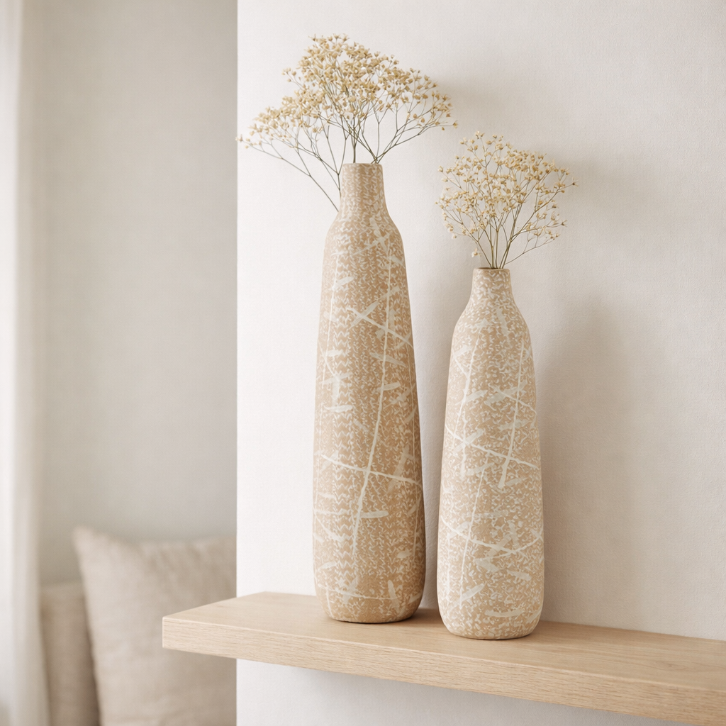 J -line Vase Dune étroite - Céramique - beige / blanc - grand - 69,5 cm de haut en situation