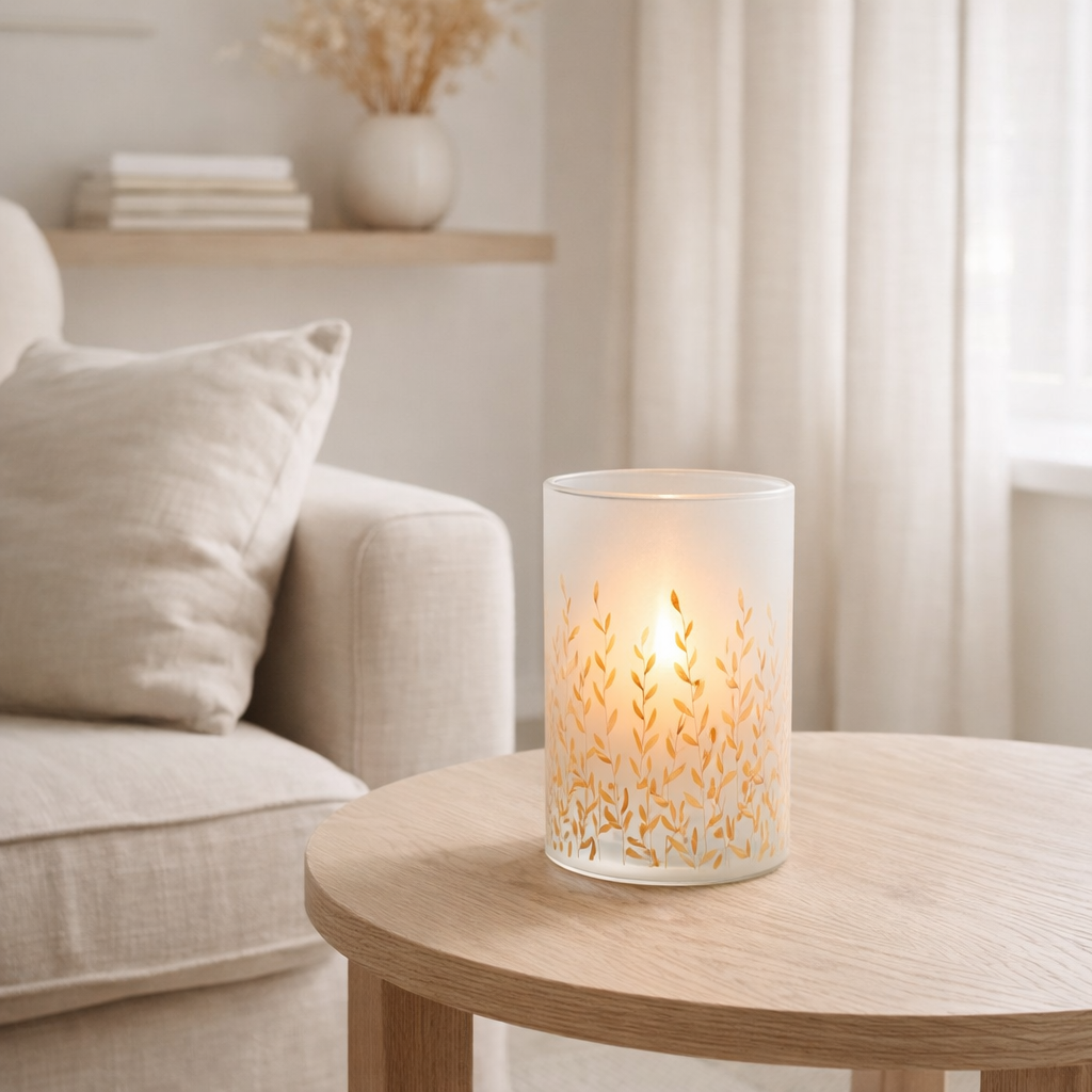 J-Line Lanterne Sally Verre Orange/Transparent Large en situation