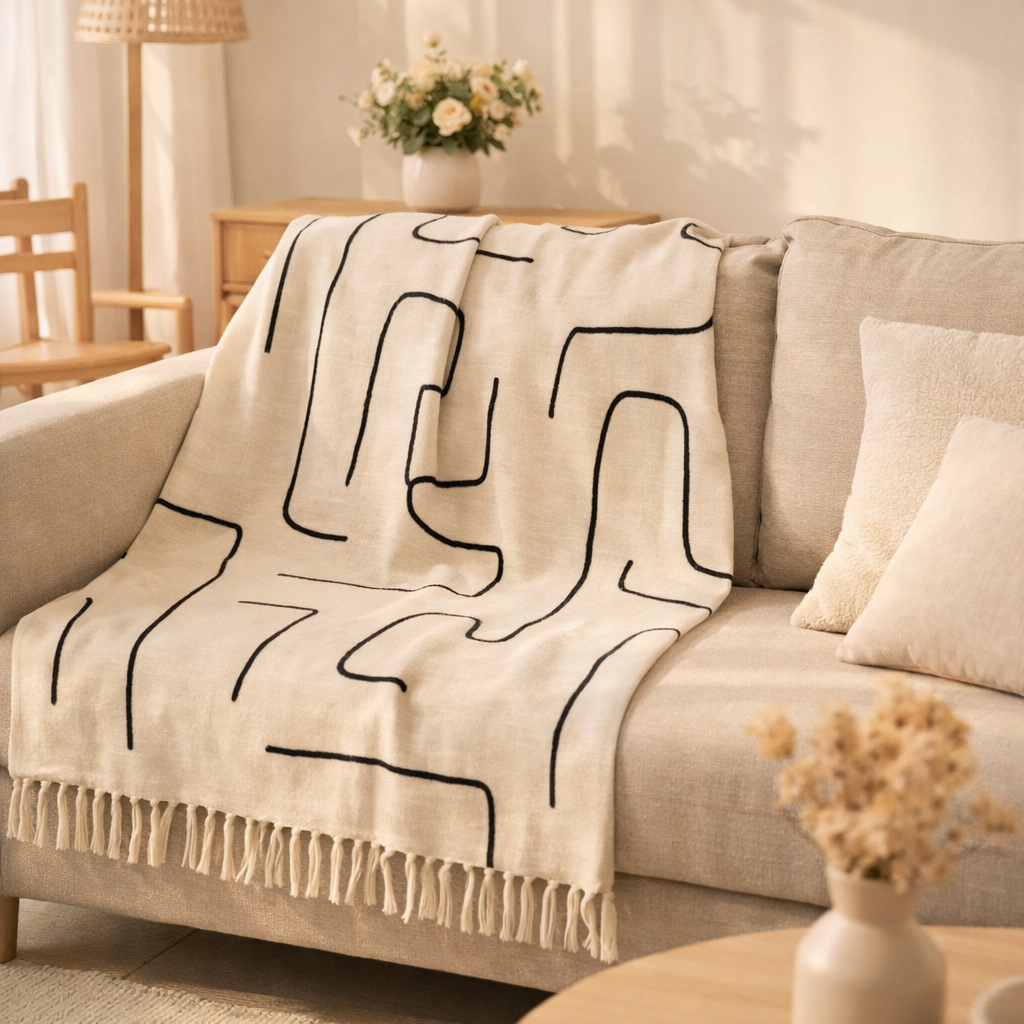 J-Line Plaid Rayures/Nœuds Coton Blanc/Noir en situation