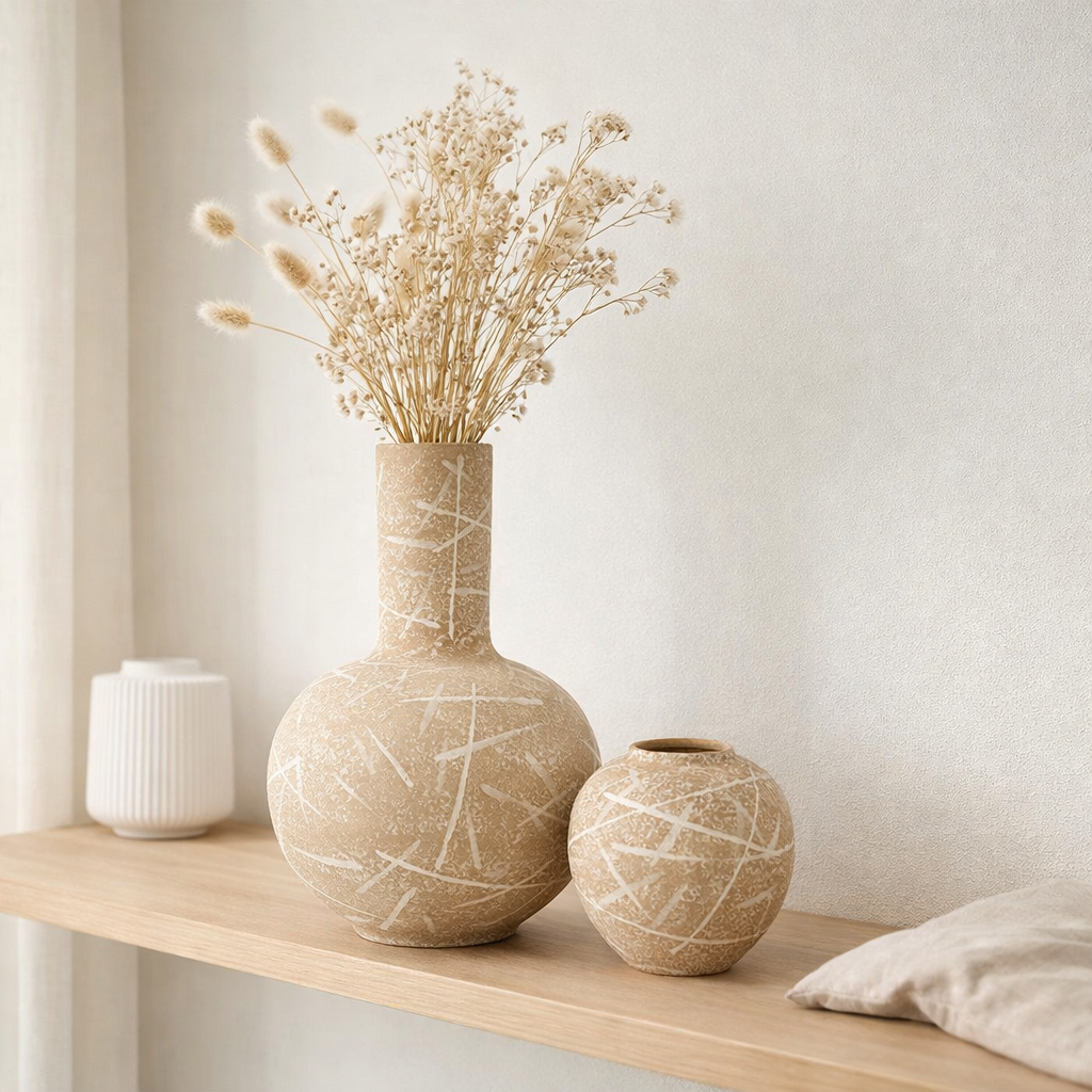 J -line Vase Dune Bol - Céramique - Beige / White - Ø 34 cm en situation