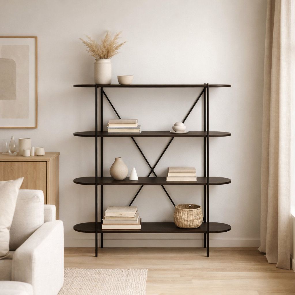 Etagère ovale J-Line - MDF/métal - marron foncé en situation