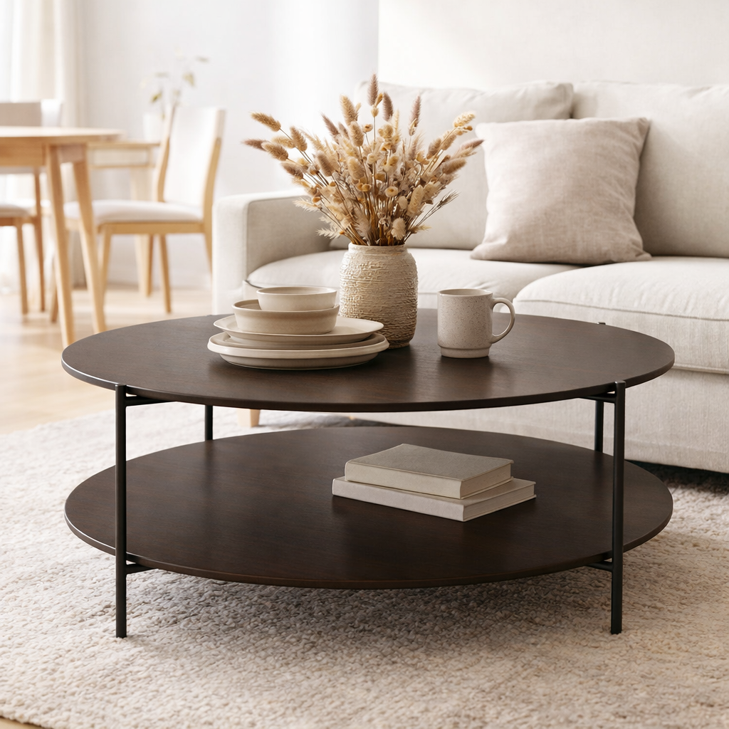 Table basse J-Line Ronde - métal - marron foncé - grande en situation