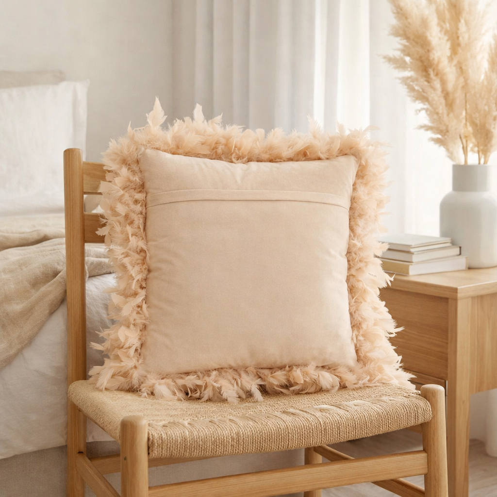 Coussin J-Line Plumes - polyester - rose/beige en situation