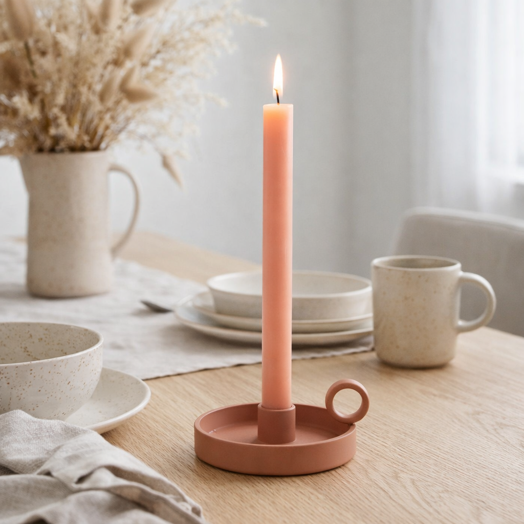Bougie de table J-Line Terracotta - rose - 9U - boîte de 6 en situation