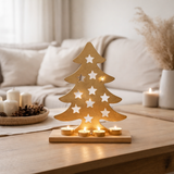 J -Liline Tealight Holder Christmas Tree - Aluminium / Wood - Gold - Large en situation