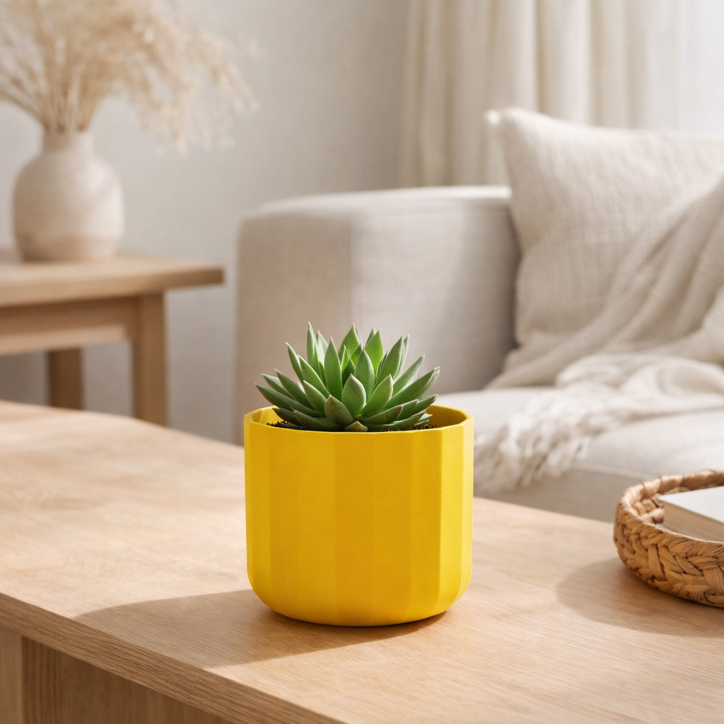 J-Line Pot de Fleurs Été Céramique Jaune Petit en situation