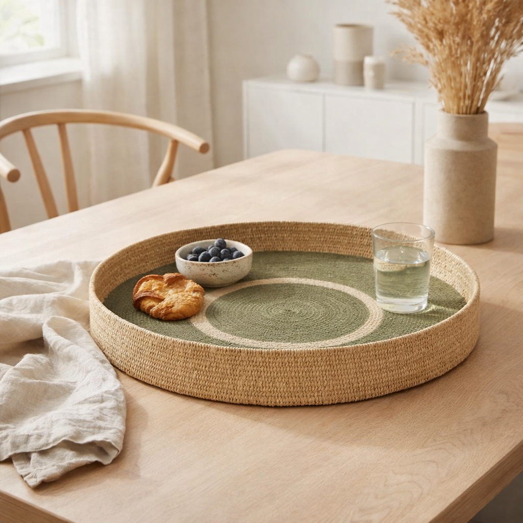 J -Liline Plateau Round + Cercles - Magrass - Green / Naturel en situation