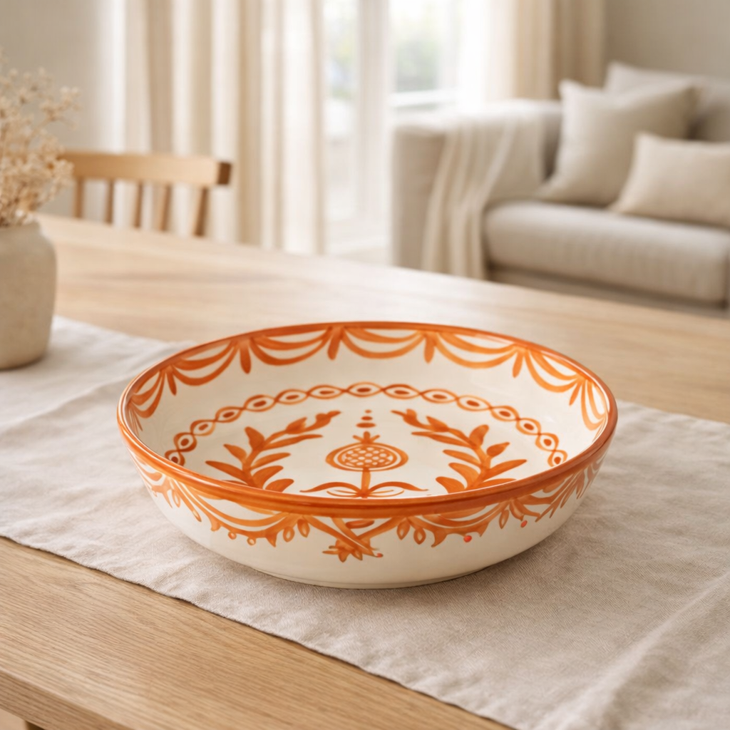 J -line Kom Grenada Low - Céramique - Blanc / Orange - Grand - Ø 25 cm en situation