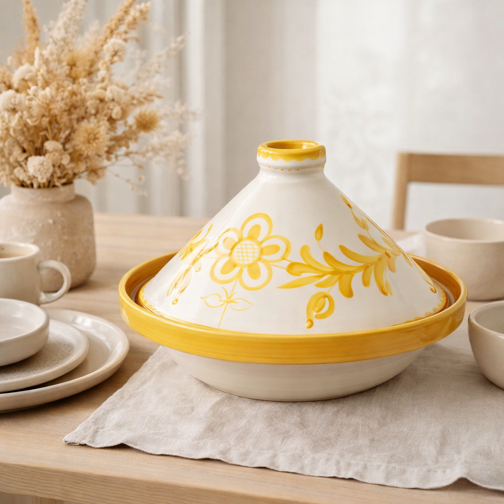 J -line Tajine Grenade - Céramique - Blanc / Jaune en situation