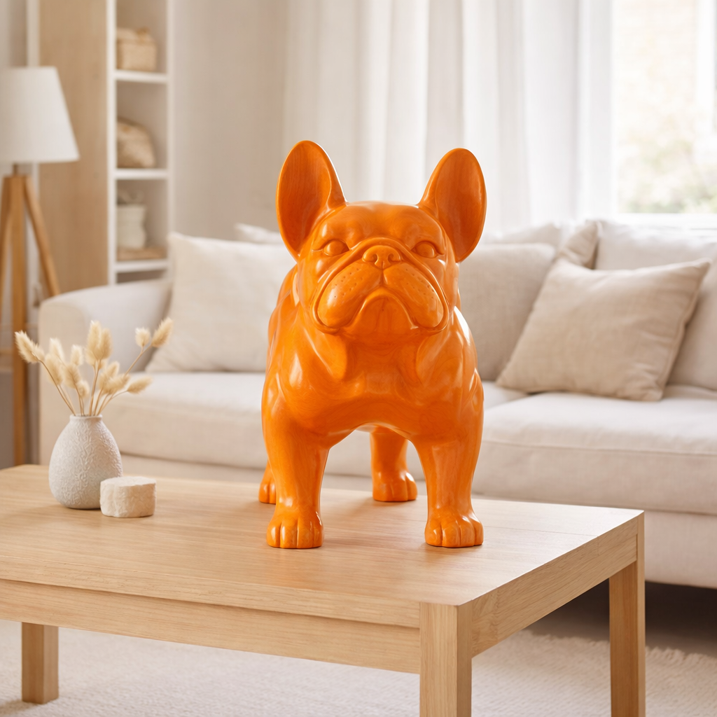 J-Line décoration Bulldog - bois - orange en situation