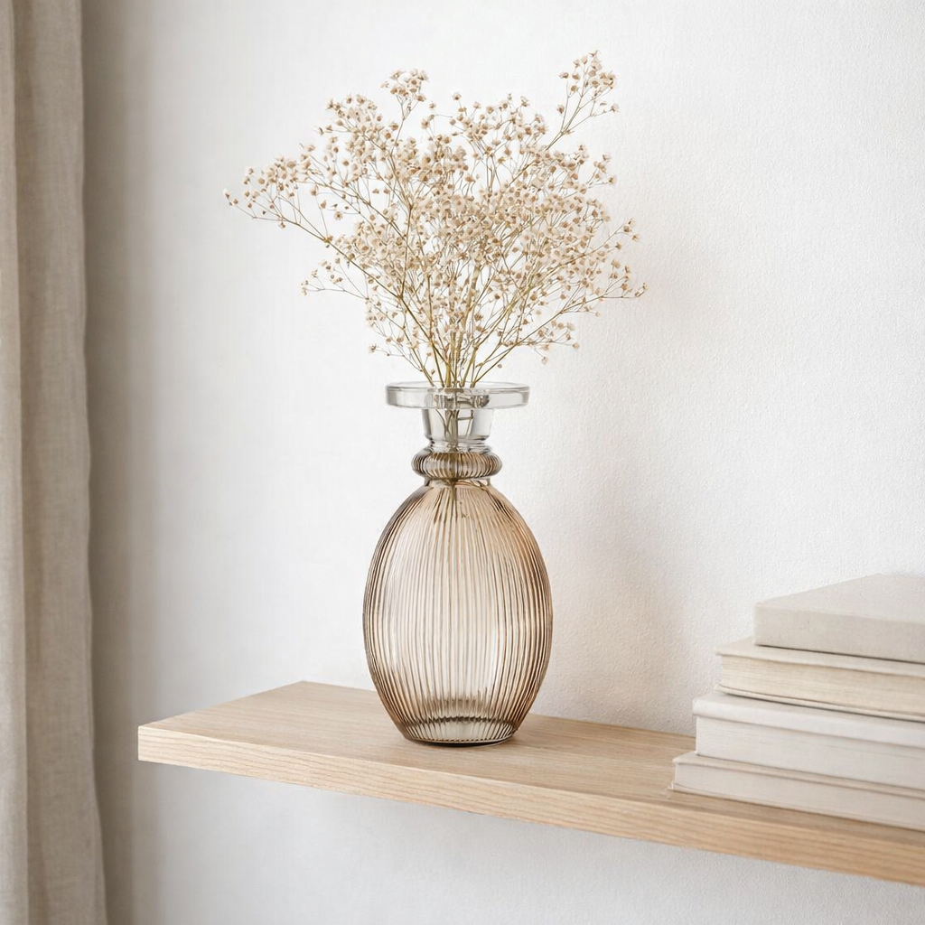 J-Line Bougeoir/Vase Malik Rond Verre Taupe/Transparent en situation