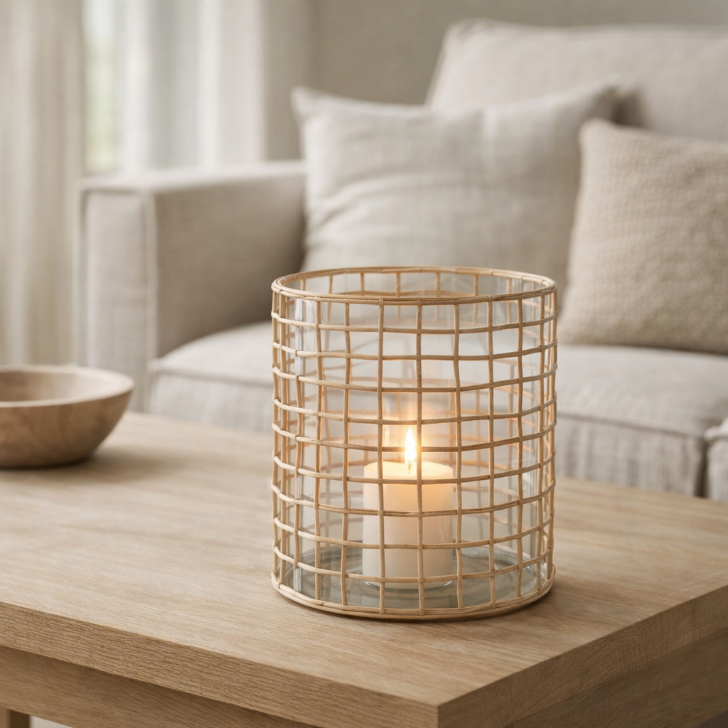 Lanterne J-Line Violet Breed - verre/ried - naturel en situation
