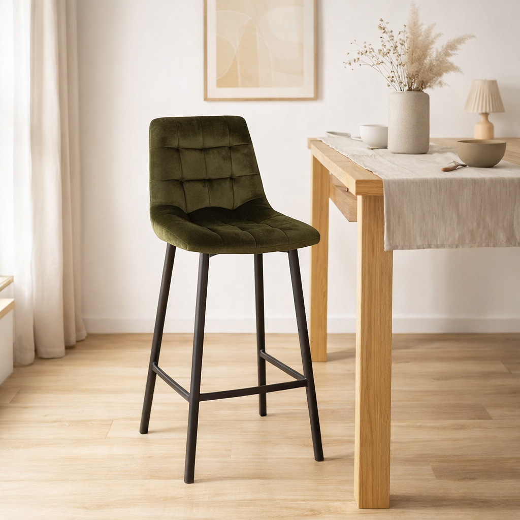 J-Line Chaise de Bar Olivier Textile/Métal Vert Foncé en situation