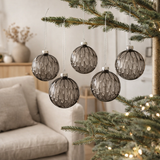 Boule de Noël J-Line Spotted - verre - noir transparent - S - boîte de 6 en situation