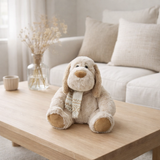 J-Line Chien+Écharpe Assis Peluche Polyester Beige/Marron Medium en situation