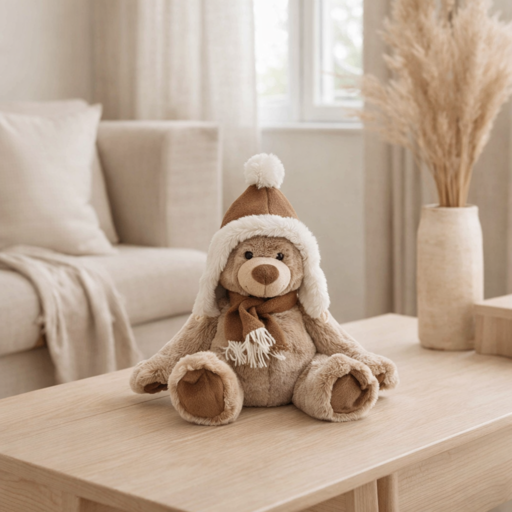 J-Line Ours+Chapeau Peluche Polyester Marron Petit en situation