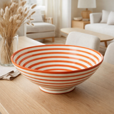 J -line Kom Lebrillo Granada Stripes - Céramique - Blanc / Orange en situation