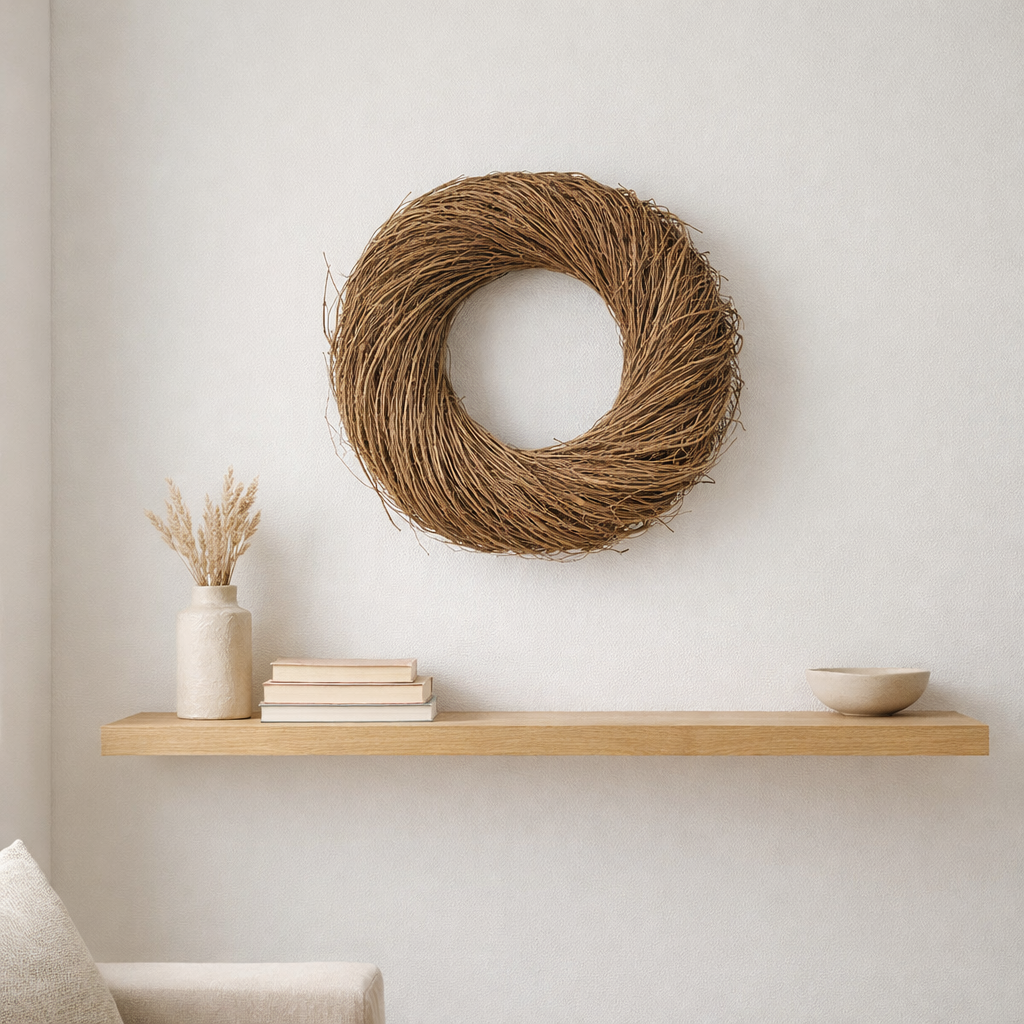J-Lline Decoration Couronne Round - Bois - Natural - Medium en situation