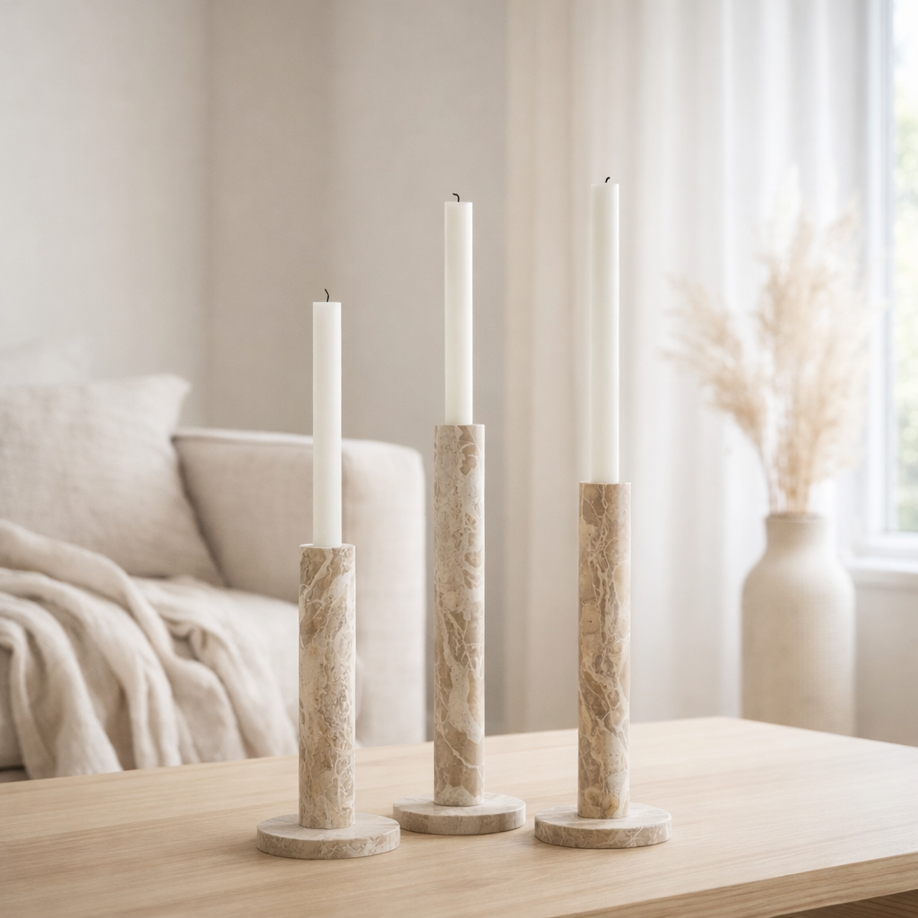 Bougeoir J-Line Marbre - pierre - beige - lot de 3 en situation