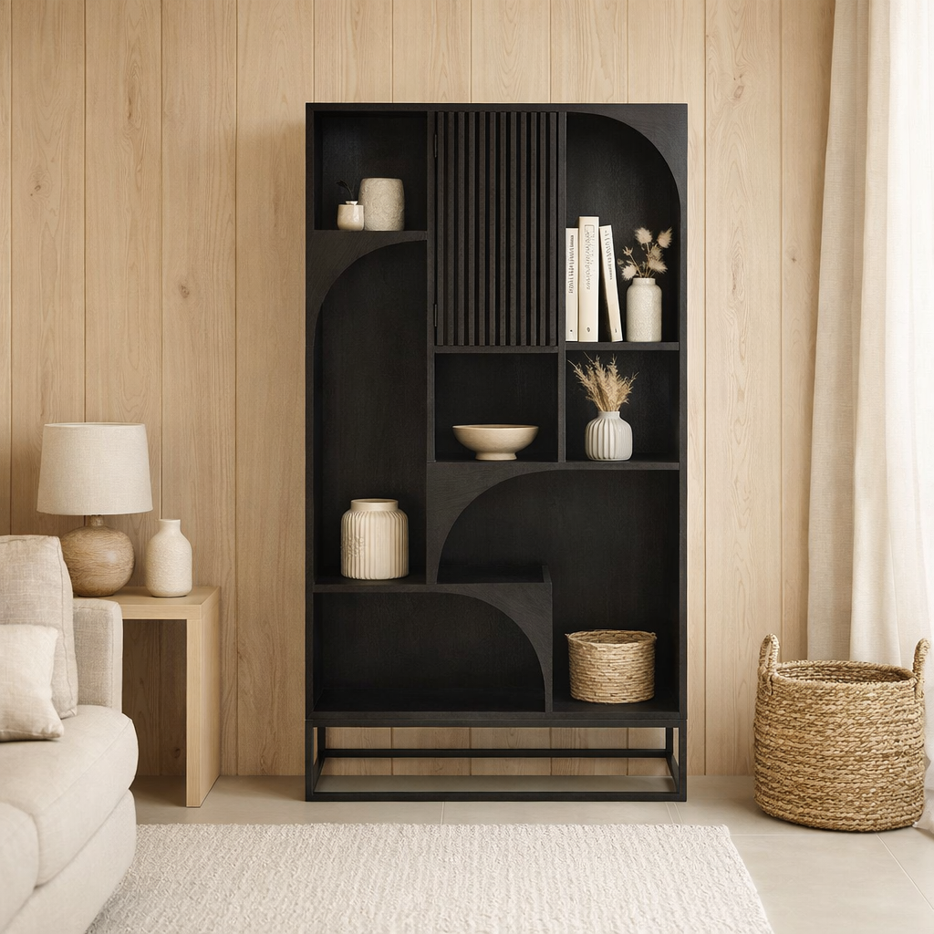 J-Line Rack Fashion Bois de Manguier/MDF Noir en situation