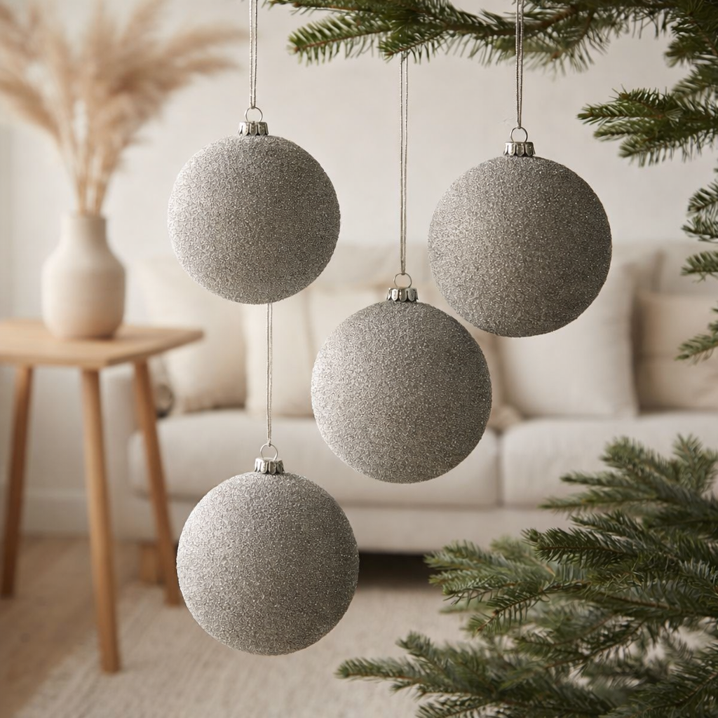 J-Line Boule de Noël Perles - verre - gris mat - grand - boîte de 4 en situation