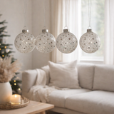 J-Line Boule de Noël Etoiles - verre - argent - moyen - boîte de 4 en situation