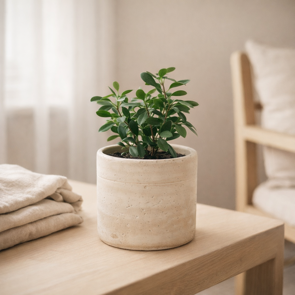 J -line Flowerpot Olina Round - Cement - Creme - Medium - Ø 14 cm en situation