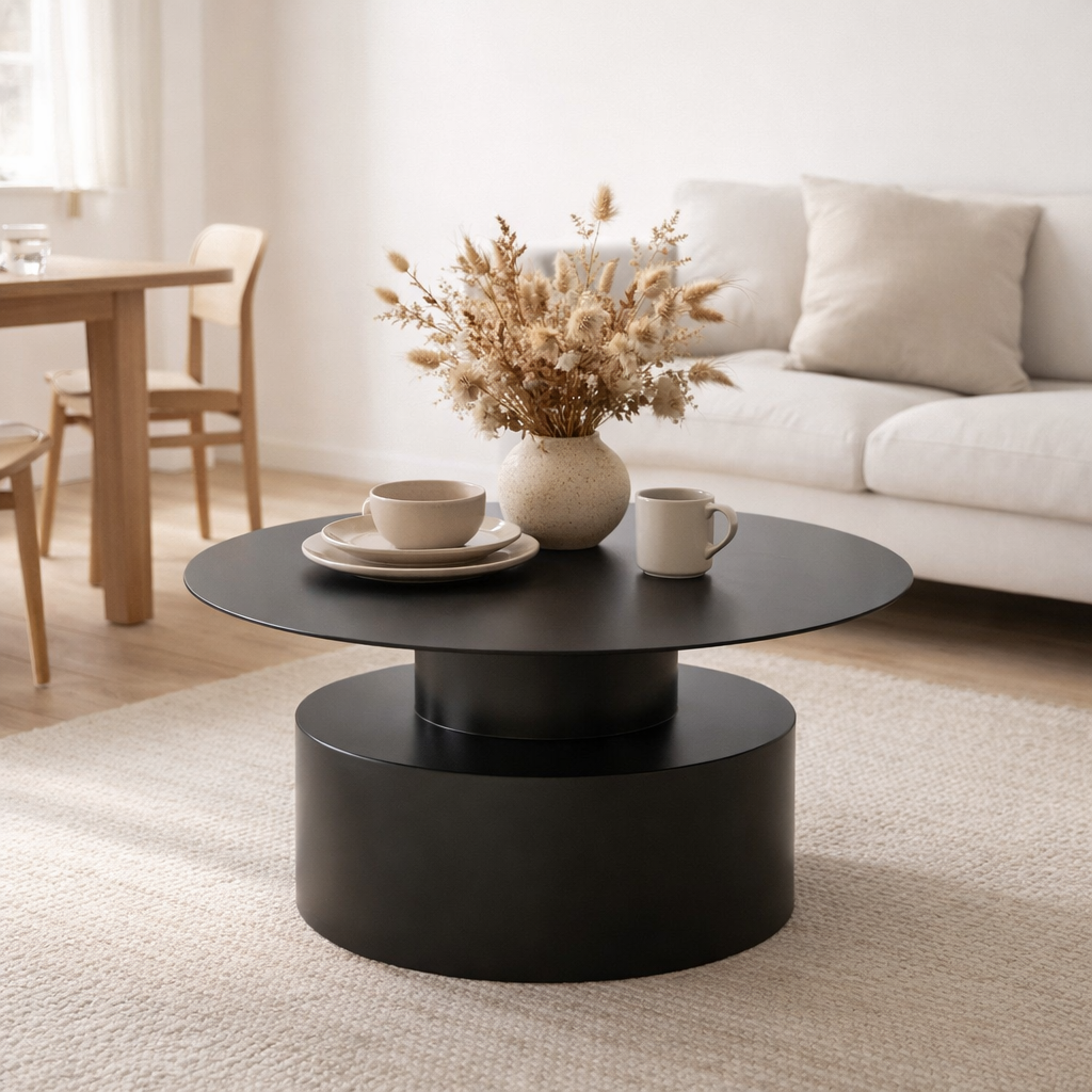Table basse J-Line Ronde - métal - noir en situation