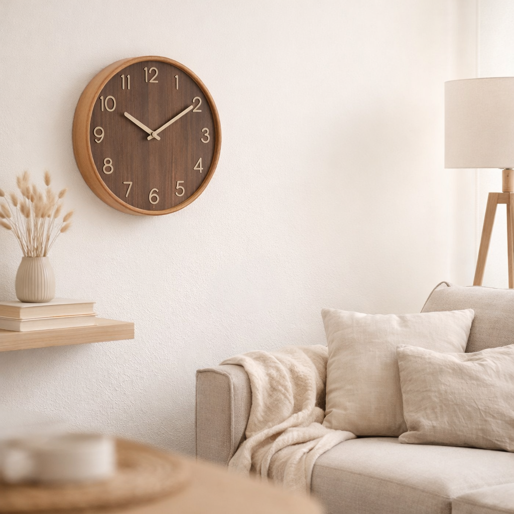 Horloge J-Line - contreplaqué/bois - naturel foncé - petite - Ø 30 cm en situation