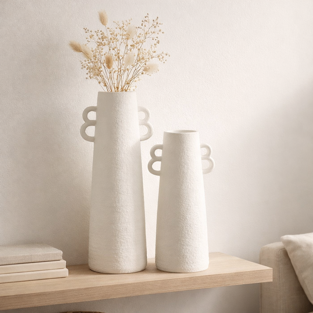 J -line Vase Kegel - Céramique - Blanc - Large - 55 cm de haut en situation